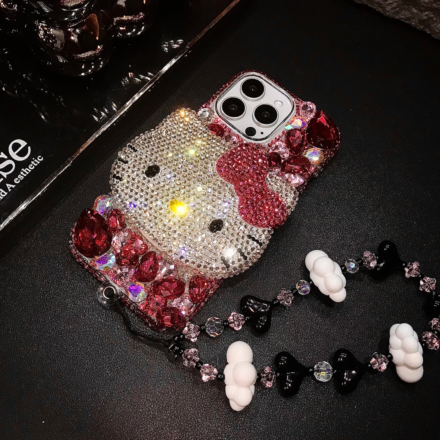 3D Hello Kitty Gorgeous Bling Rose Red Gem For iPhone Case