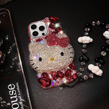 3D Hello Kitty Gorgeous Bling Rose Red Gem For iPhone Case