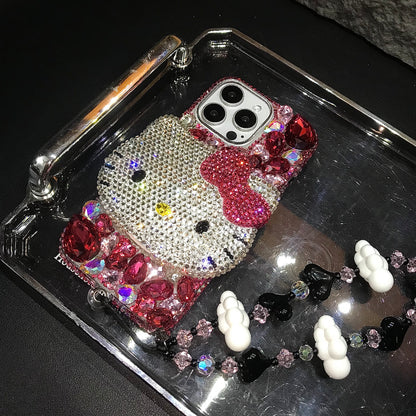 3D Hello Kitty Gorgeous Bling Rose Red Gem For iPhone Case