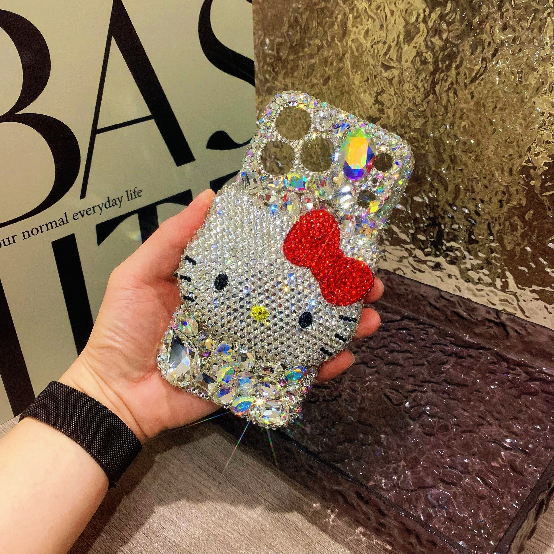Handmade 3d Hello Kitty white crystal phone case_2
