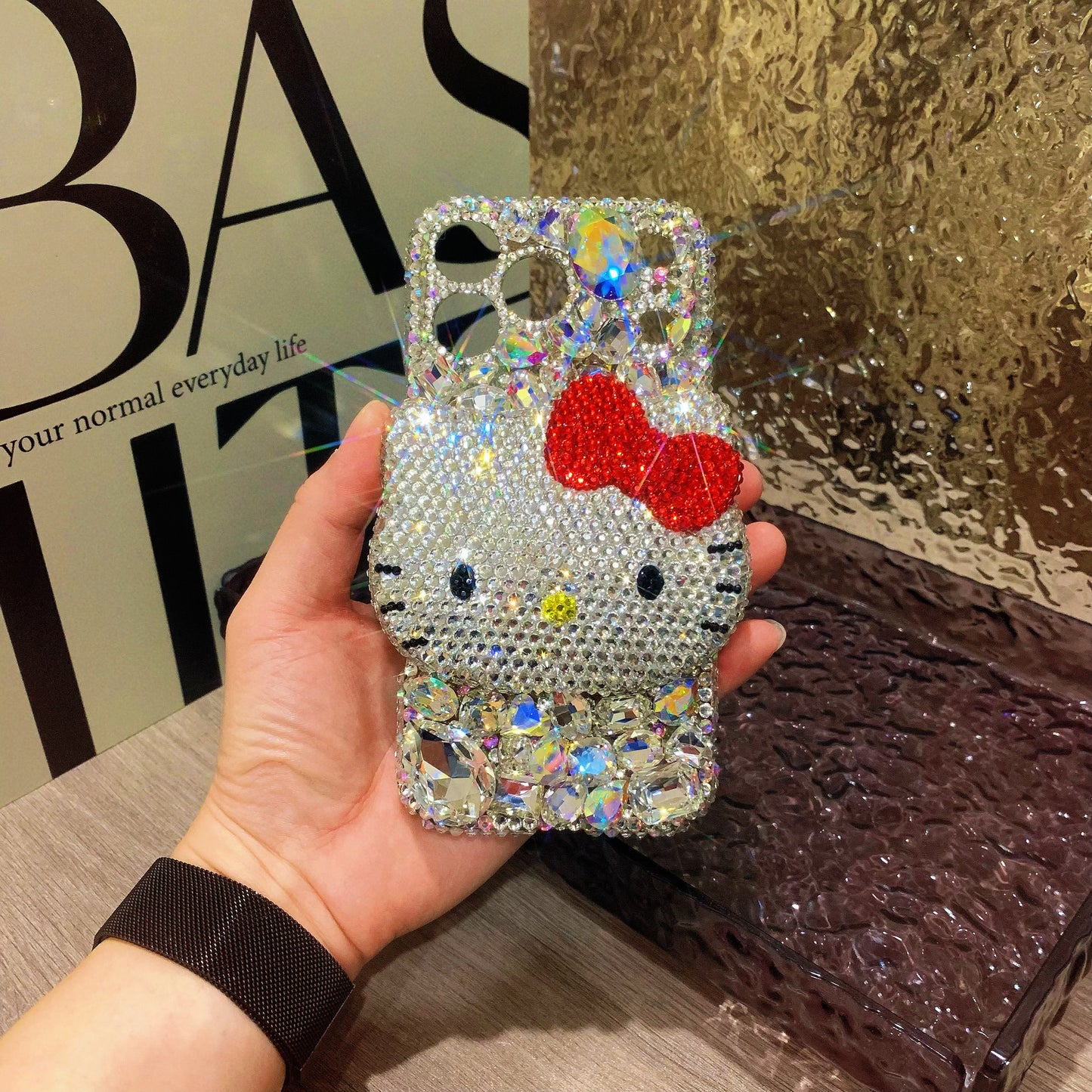 Handmade 3d Hello Kitty white crystal phone case_1