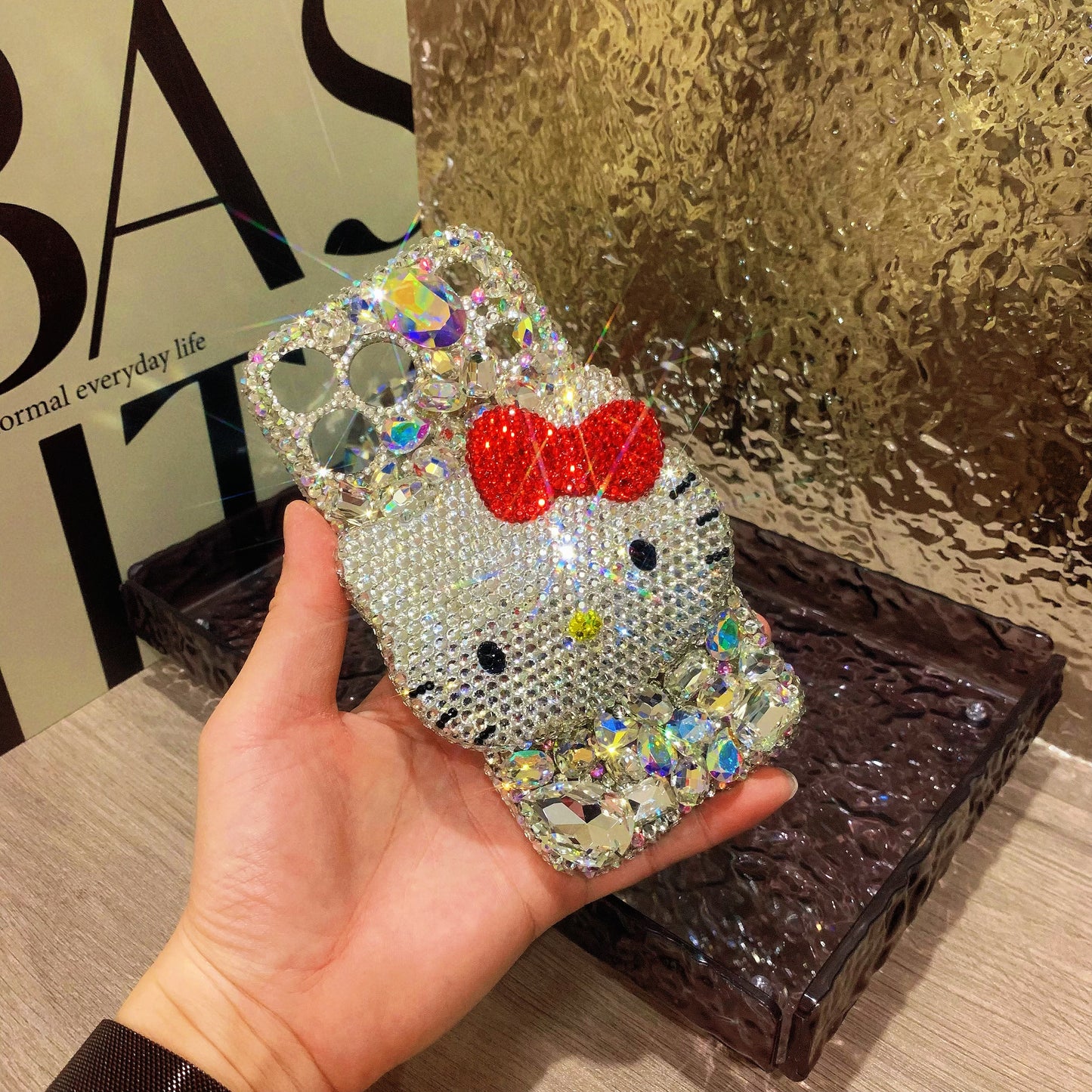Handmade 3d Hello Kitty white crystal phone case_3