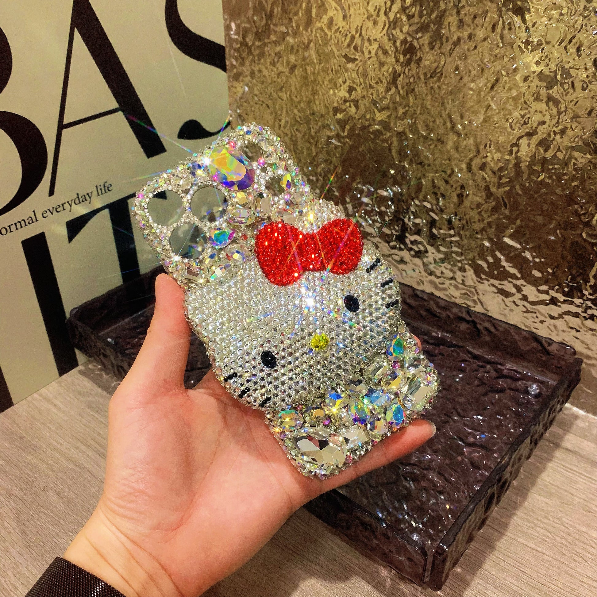 Handmade 3d Hello Kitty white crystal phone case_3