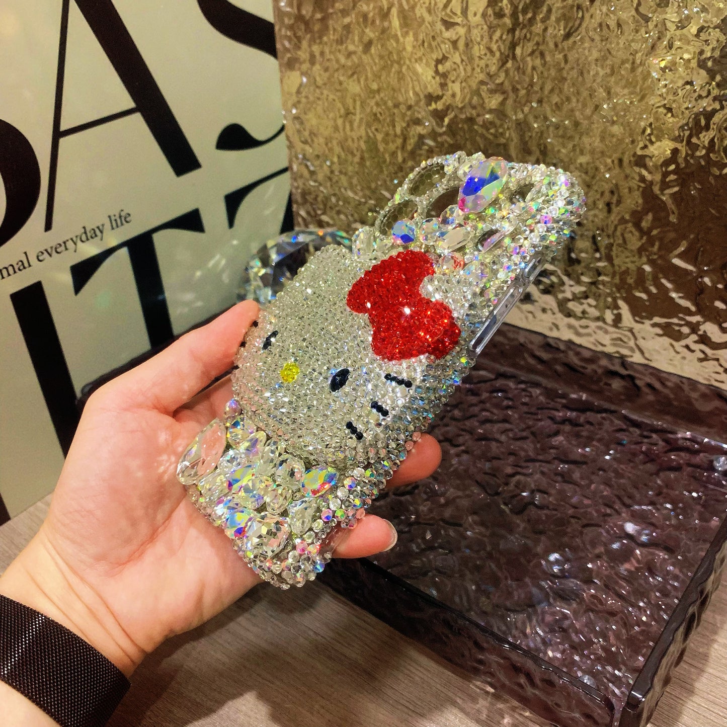 Handmade 3d Hello Kitty white crystal phone case_4