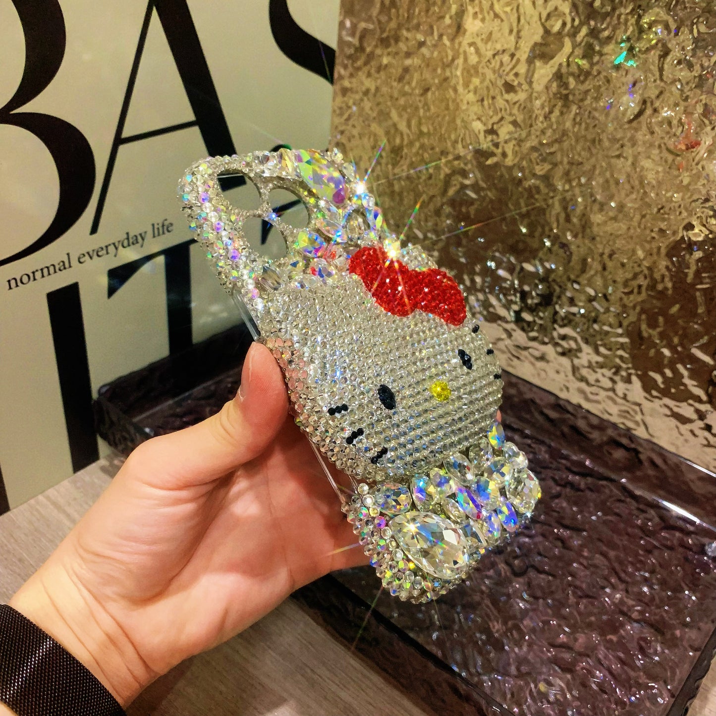 Handmade 3d Hello Kitty white crystal phone case_5