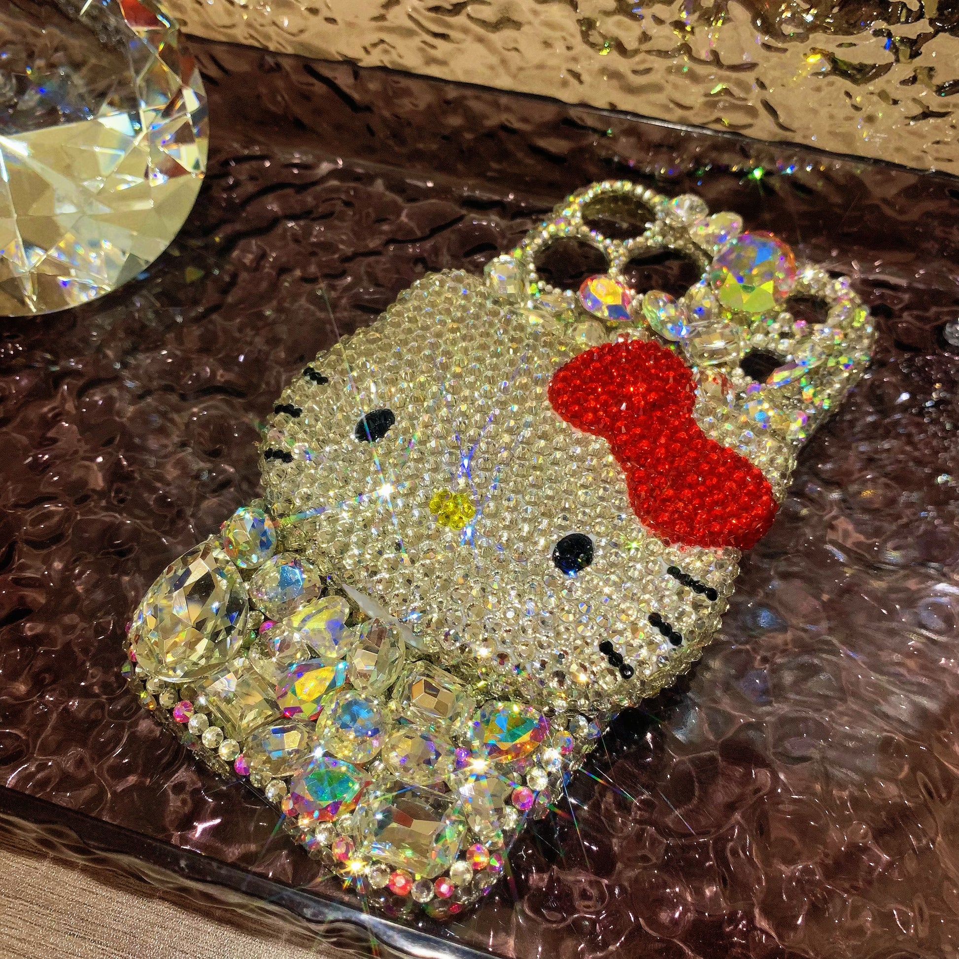 Handmade 3d Hello Kitty white crystal phone case_6