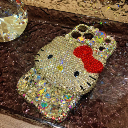 Handmade 3d Hello Kitty white crystal phone case_6