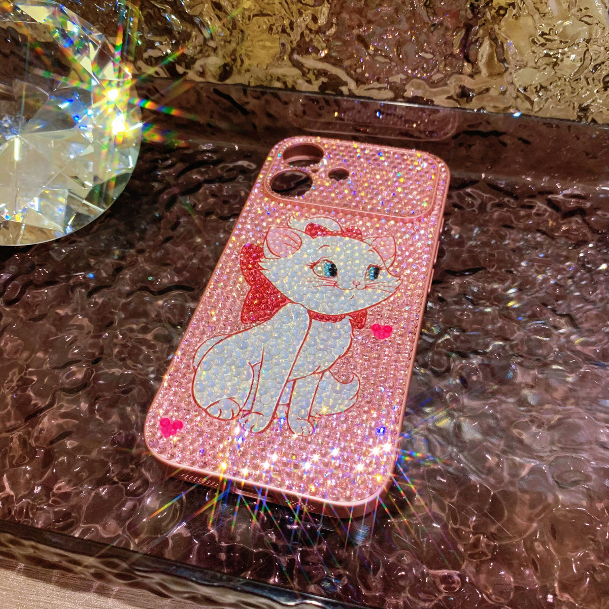 Handmade iPhone Case Gorgeous Bling Pink Rhinestone Marie Cat