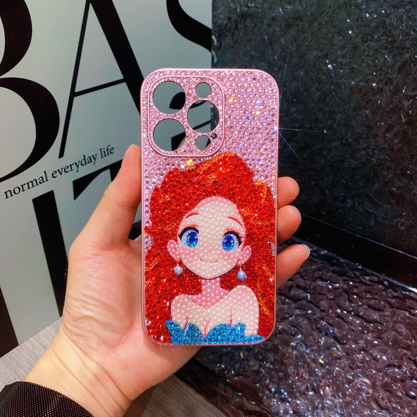 Handmade iPhone Case Luxury Bling Rhinestone Cute Princess Ariel Case