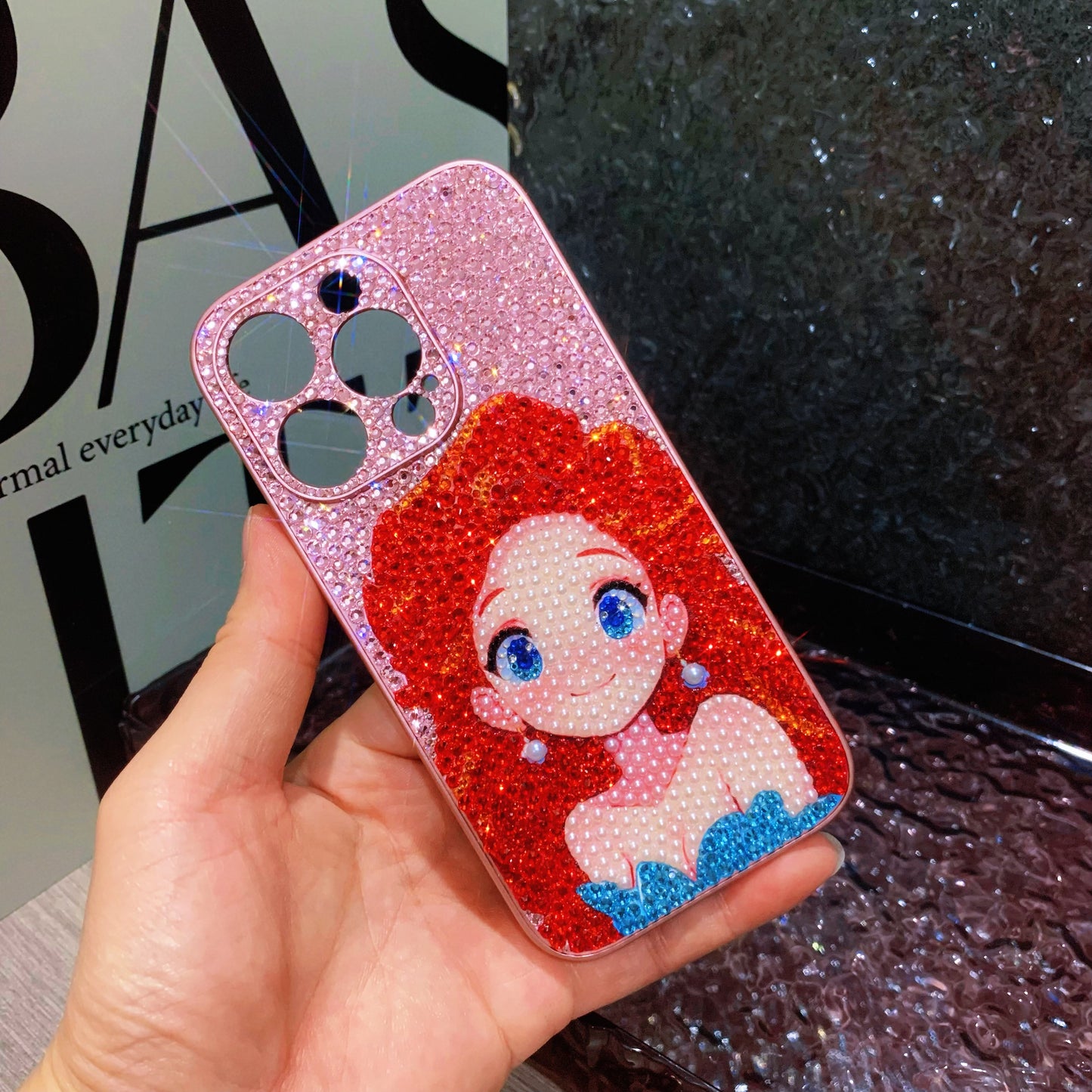 Handmade iPhone Case Luxury Bling Rhinestone Cute Princess Ariel Case
