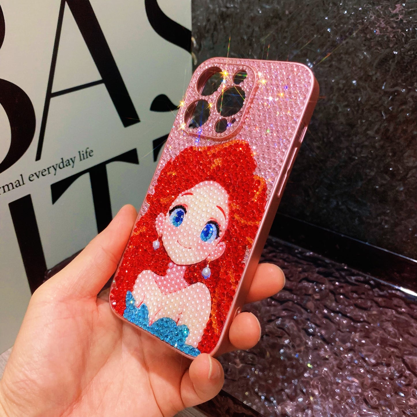 Handmade iPhone Case Luxury Bling Rhinestone Cute Princess Ariel Case