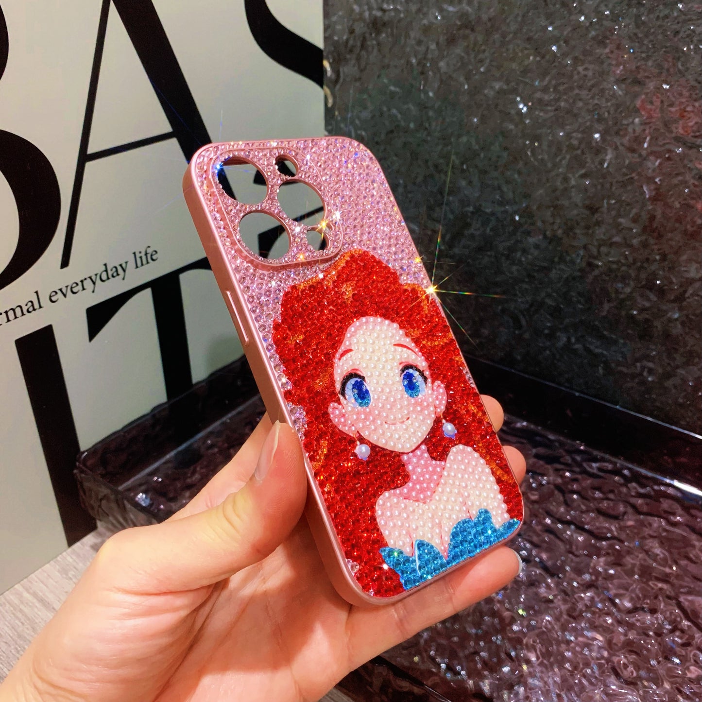 Handmade iPhone Case Luxury Bling Rhinestone Cute Princess Ariel Case