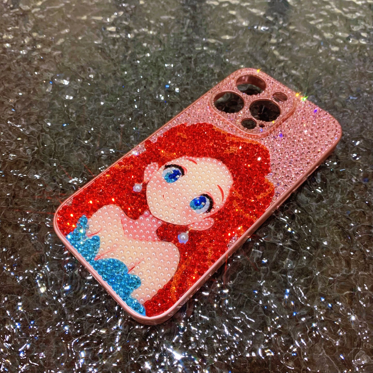 Handmade iPhone Case Luxury Bling Rhinestone Cute Princess Ariel Case