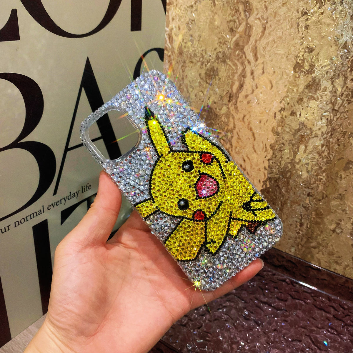 Handmade iPhone Case Luxury Bling Rhinestone Cute Pikachu Case