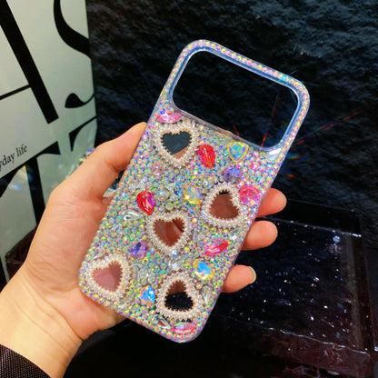 Funda trasera para iPhone hecha a mano de lujo con diamantes de imitación brillantes en forma de corazón