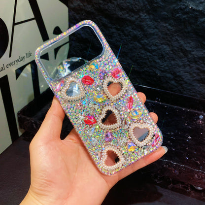 Funda trasera para iPhone hecha a mano de lujo con diamantes de imitación brillantes en forma de corazón