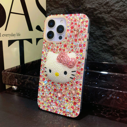 Funda Hello Kitty 3D con diamantes de imitación mixtos para iPhone y Samsung