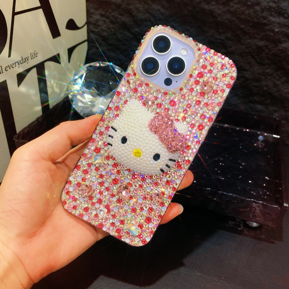 Funda Hello Kitty 3D con diamantes de imitación mixtos para iPhone y Samsung