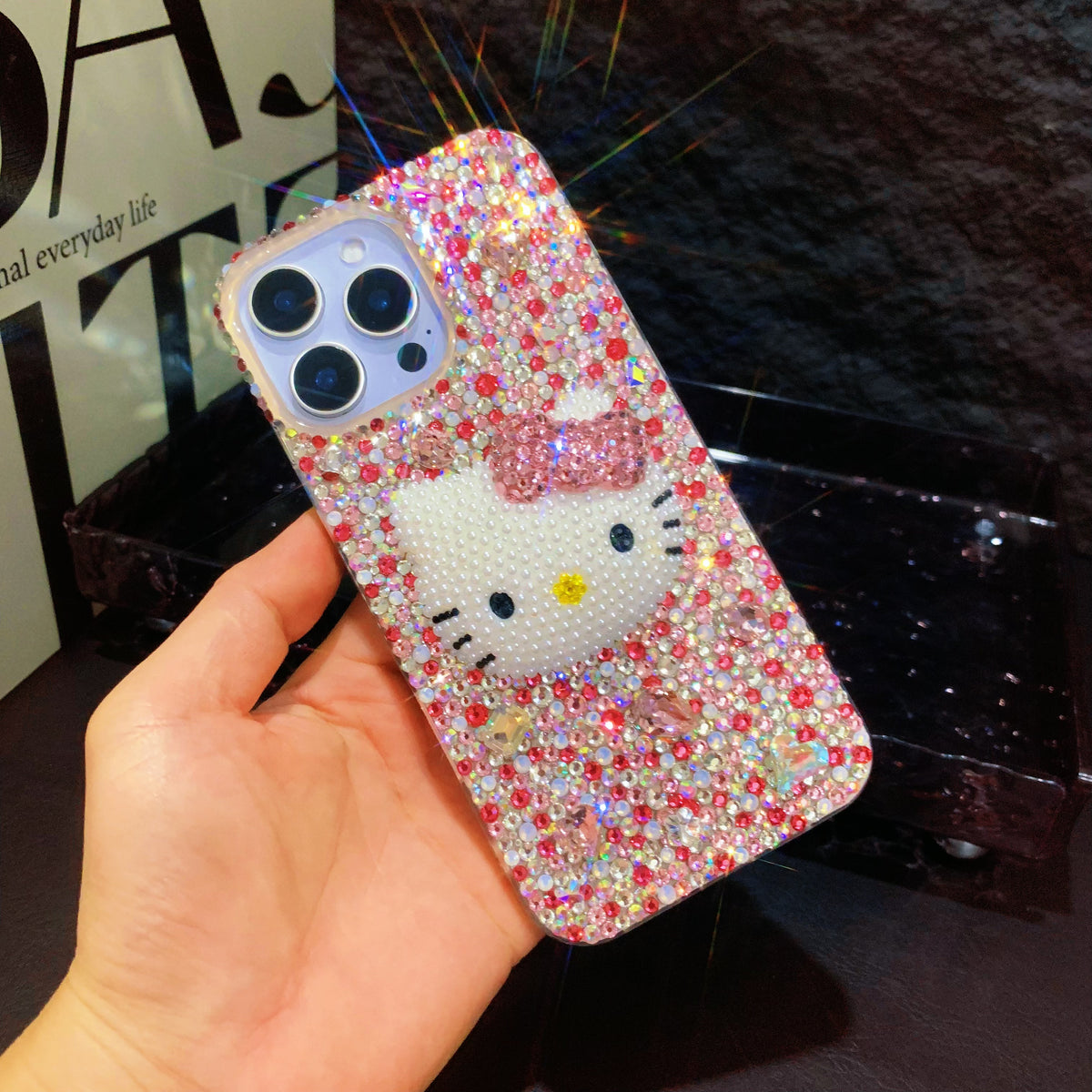 Funda Hello Kitty 3D con diamantes de imitación mixtos para iPhone y Samsung