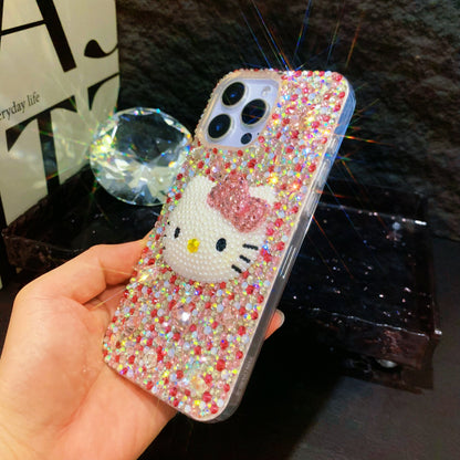 Funda Hello Kitty 3D con diamantes de imitación mixtos para iPhone y Samsung