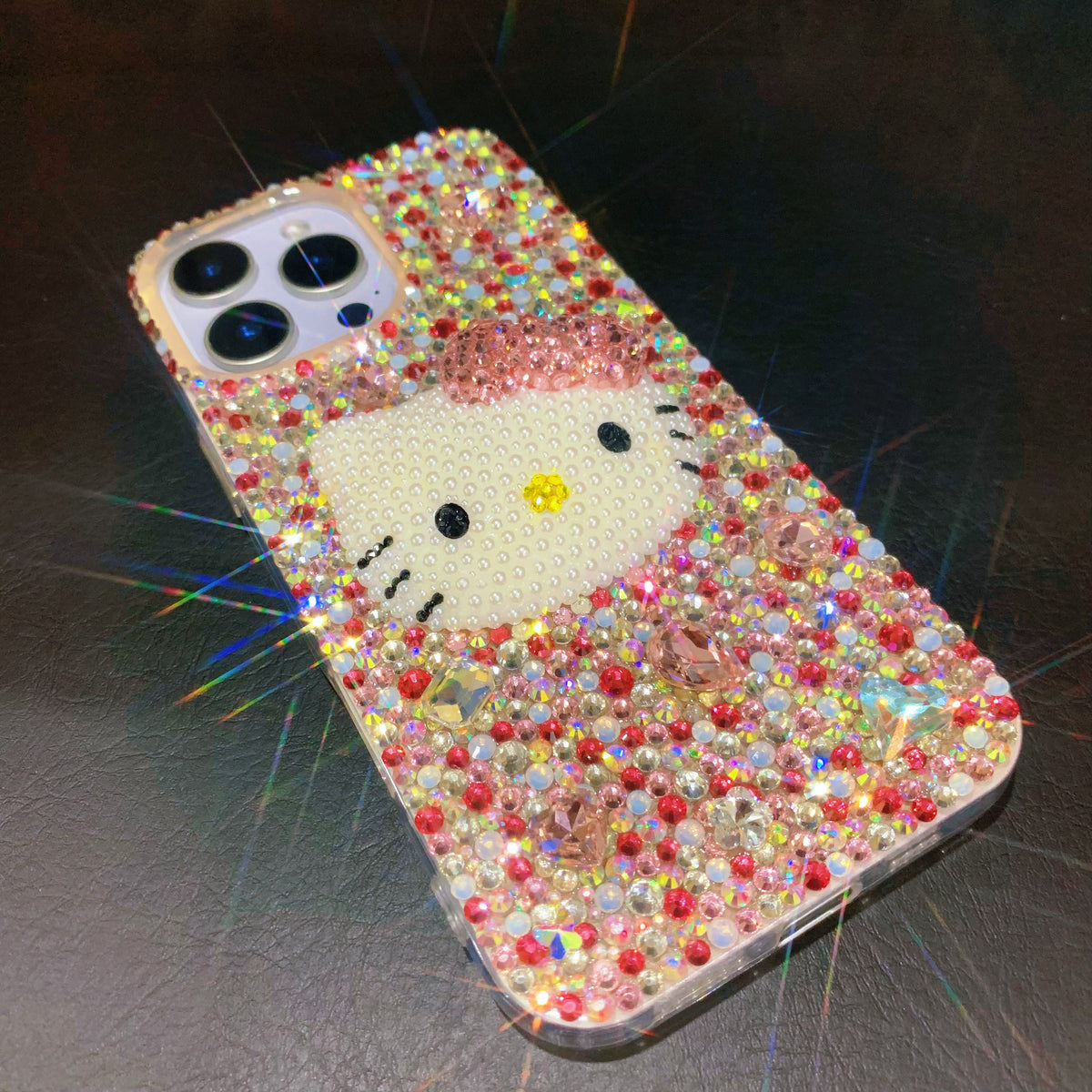 Funda Hello Kitty 3D con diamantes de imitación mixtos para iPhone y Samsung