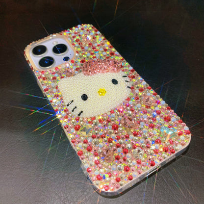 Funda Hello Kitty 3D con diamantes de imitación mixtos para iPhone y Samsung