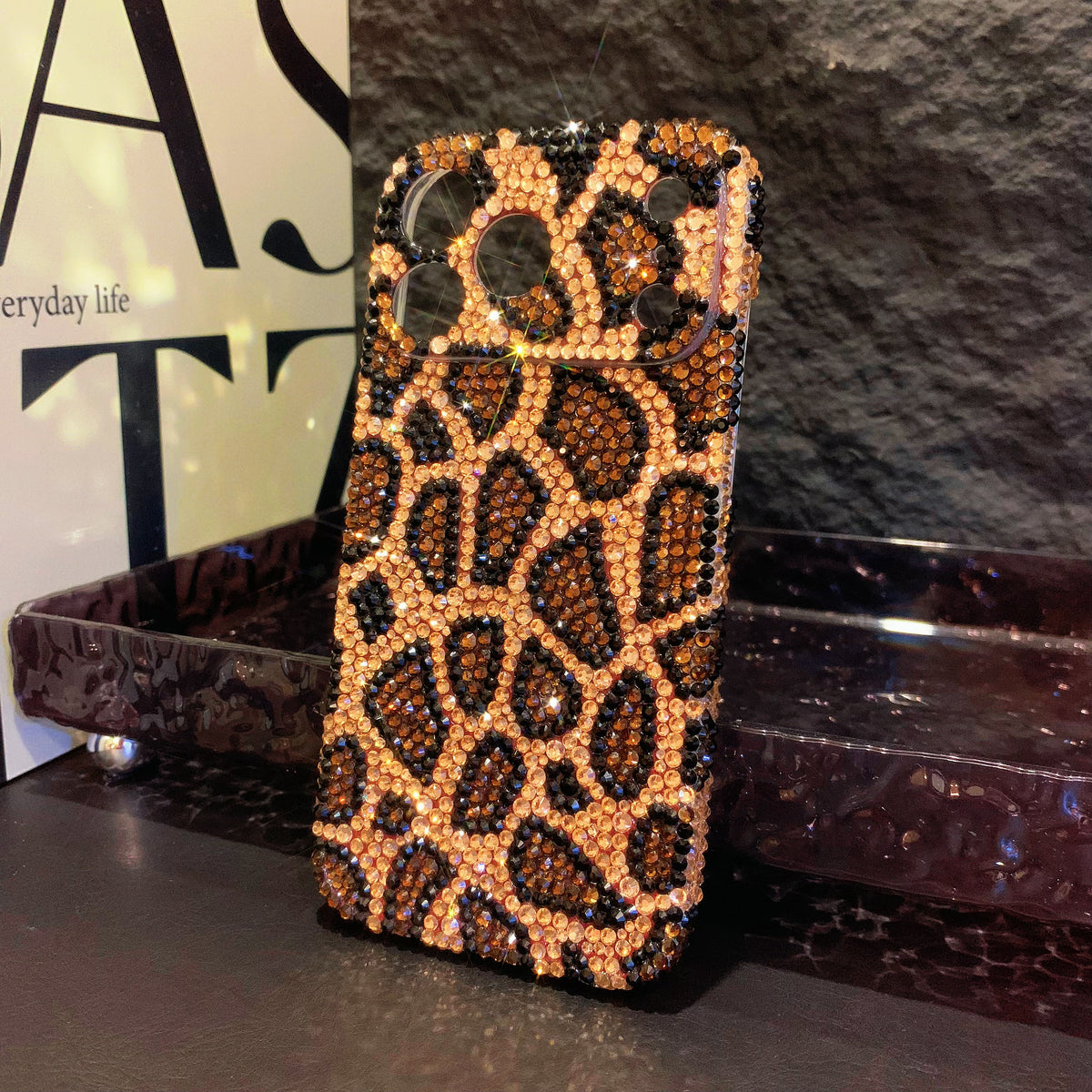 Handmade iPhone Case Luxury Bling Rhinestone Brown Leopard