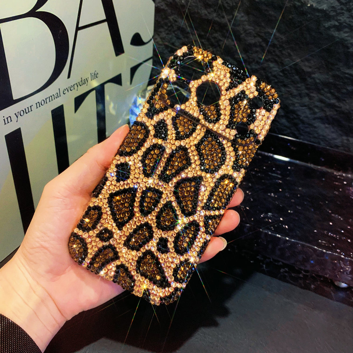 Handmade iPhone Case Luxury Bling Rhinestone Brown Leopard