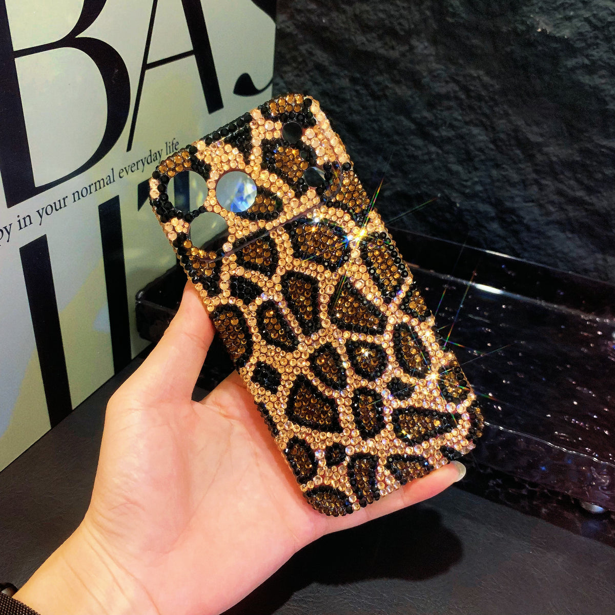 Handmade iPhone Case Luxury Bling Rhinestone Brown Leopard