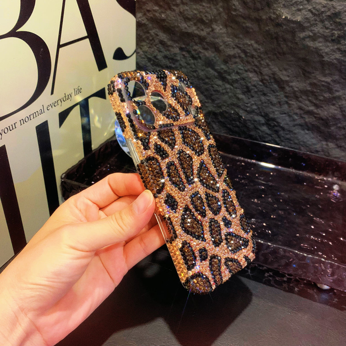 Handmade iPhone Case Luxury Bling Rhinestone Brown Leopard