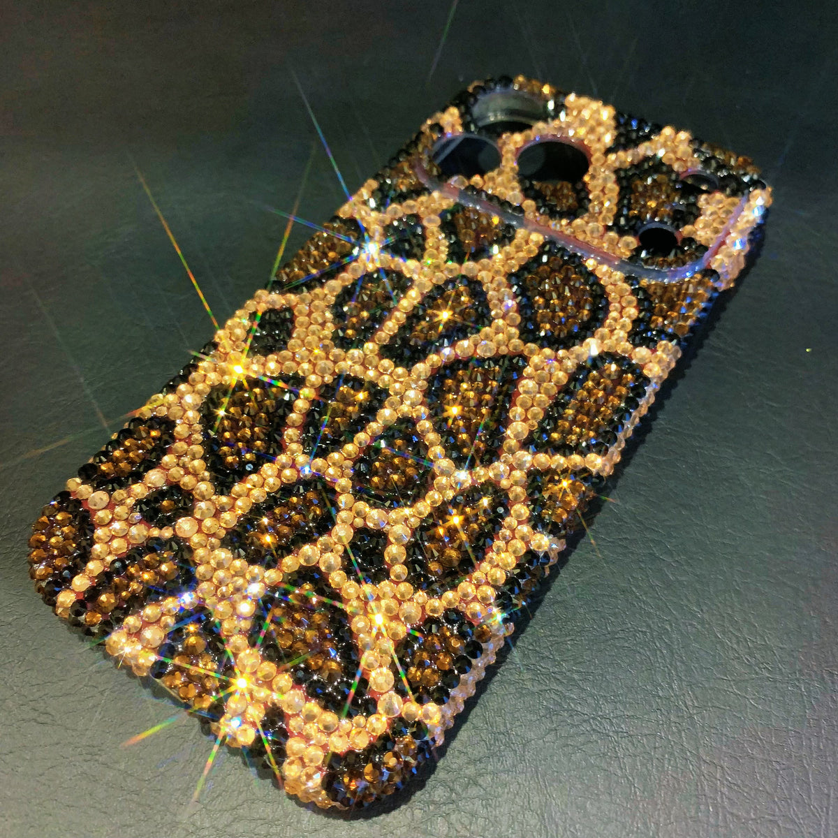 Handmade iPhone Case Luxury Bling Rhinestone Brown Leopard