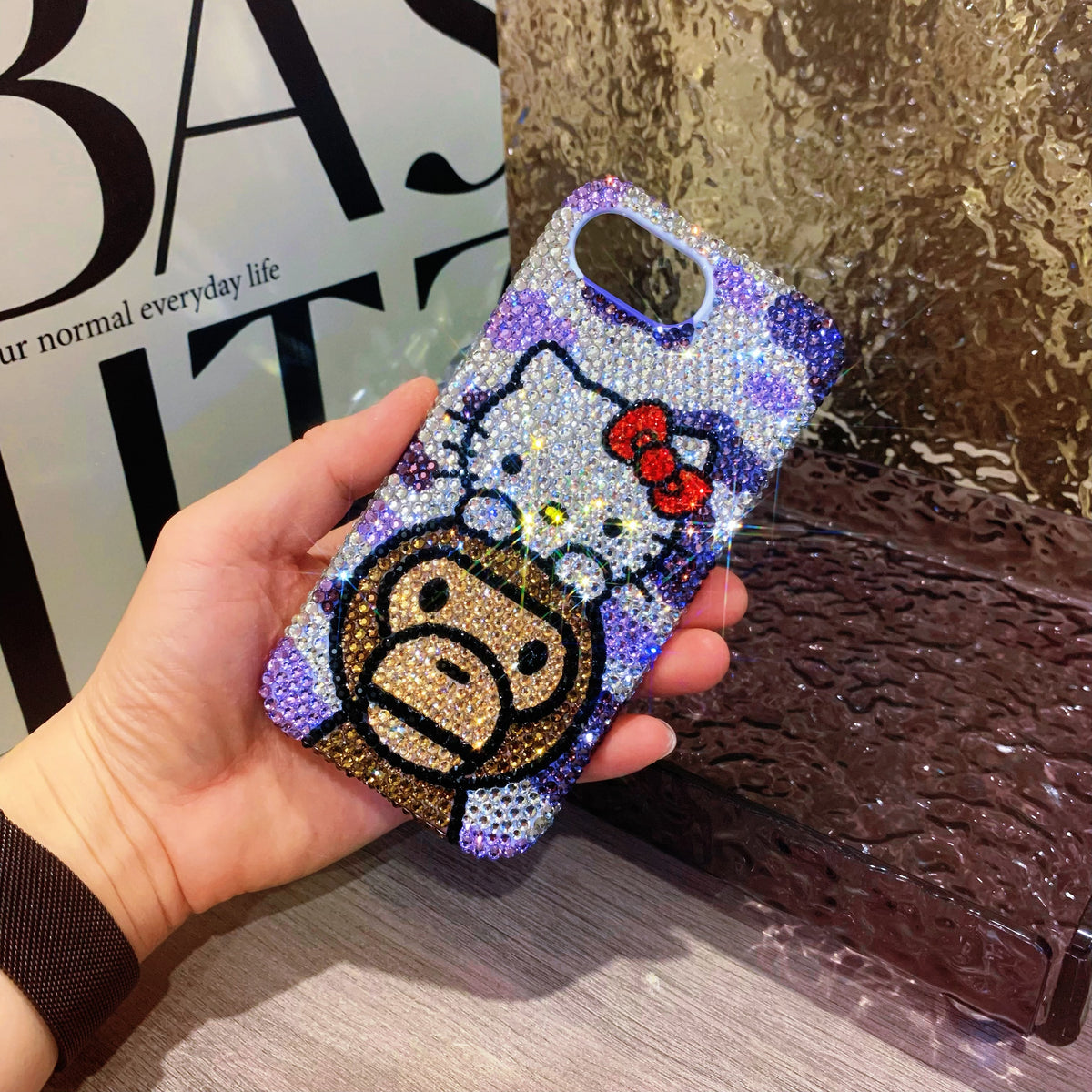 Hello Kitty & Baby Milo Gorgeous Bling Rhinestone For iPhone Case