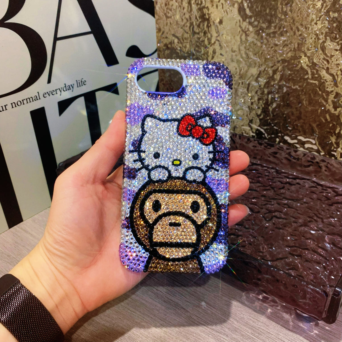 Hello Kitty & Baby Milo Gorgeous Bling Rhinestone For iPhone Case