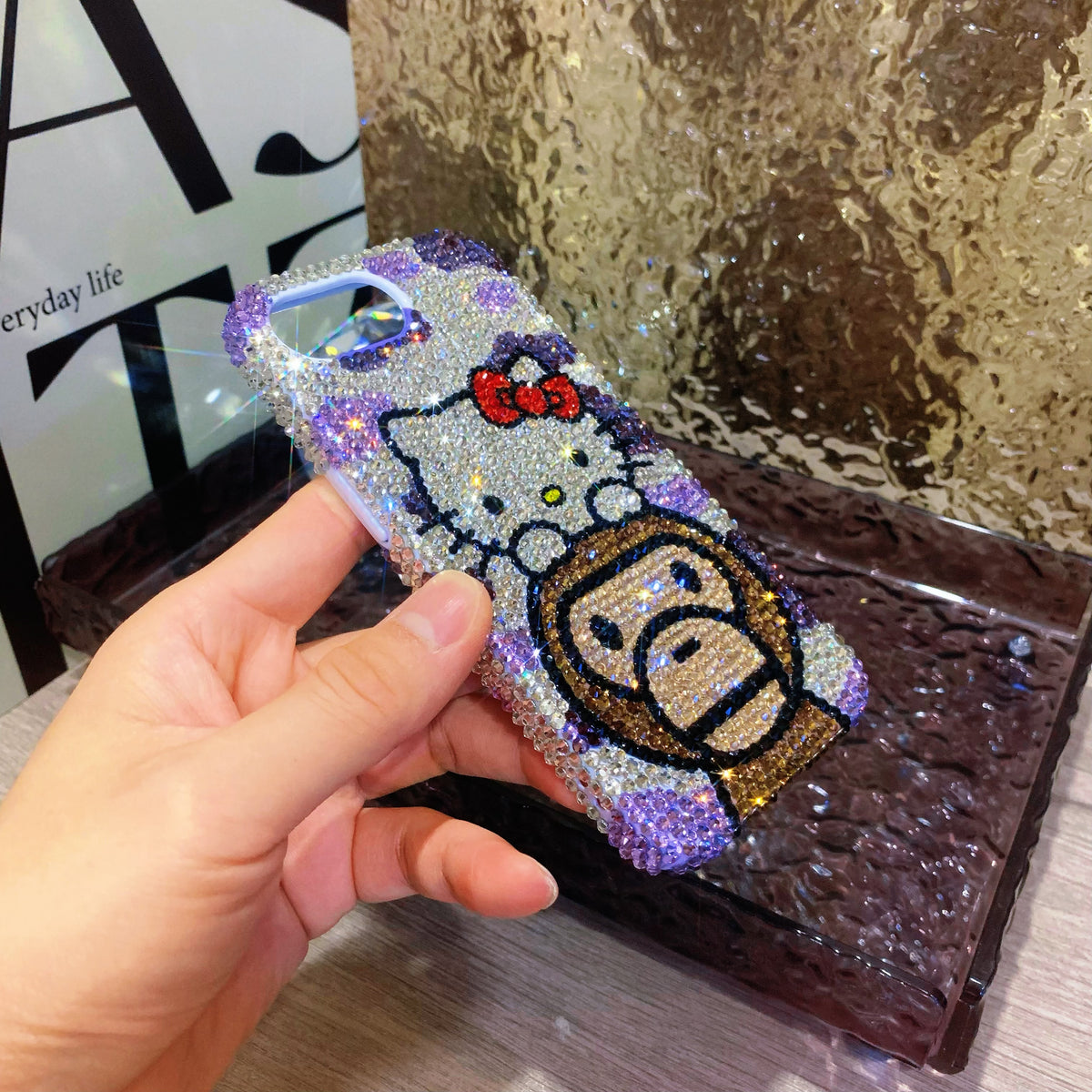 Hello Kitty & Baby Milo Gorgeous Bling Rhinestone For iPhone Case