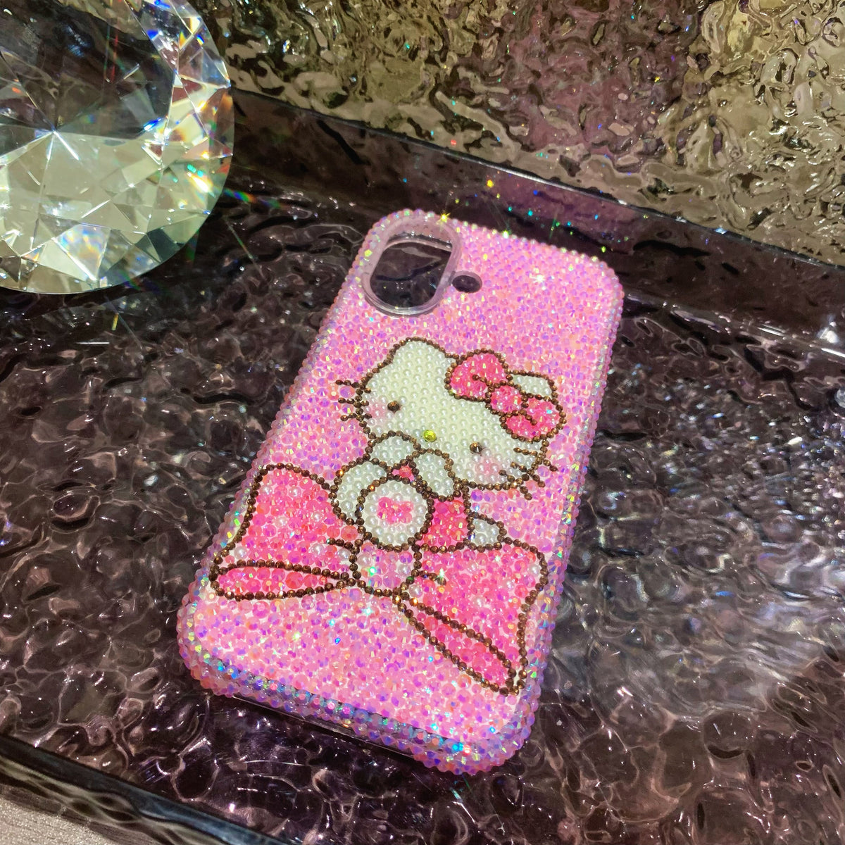 Handmade iPhone Case Bling Jelly Pink Rhinestone Cute Hello Kitty Case
