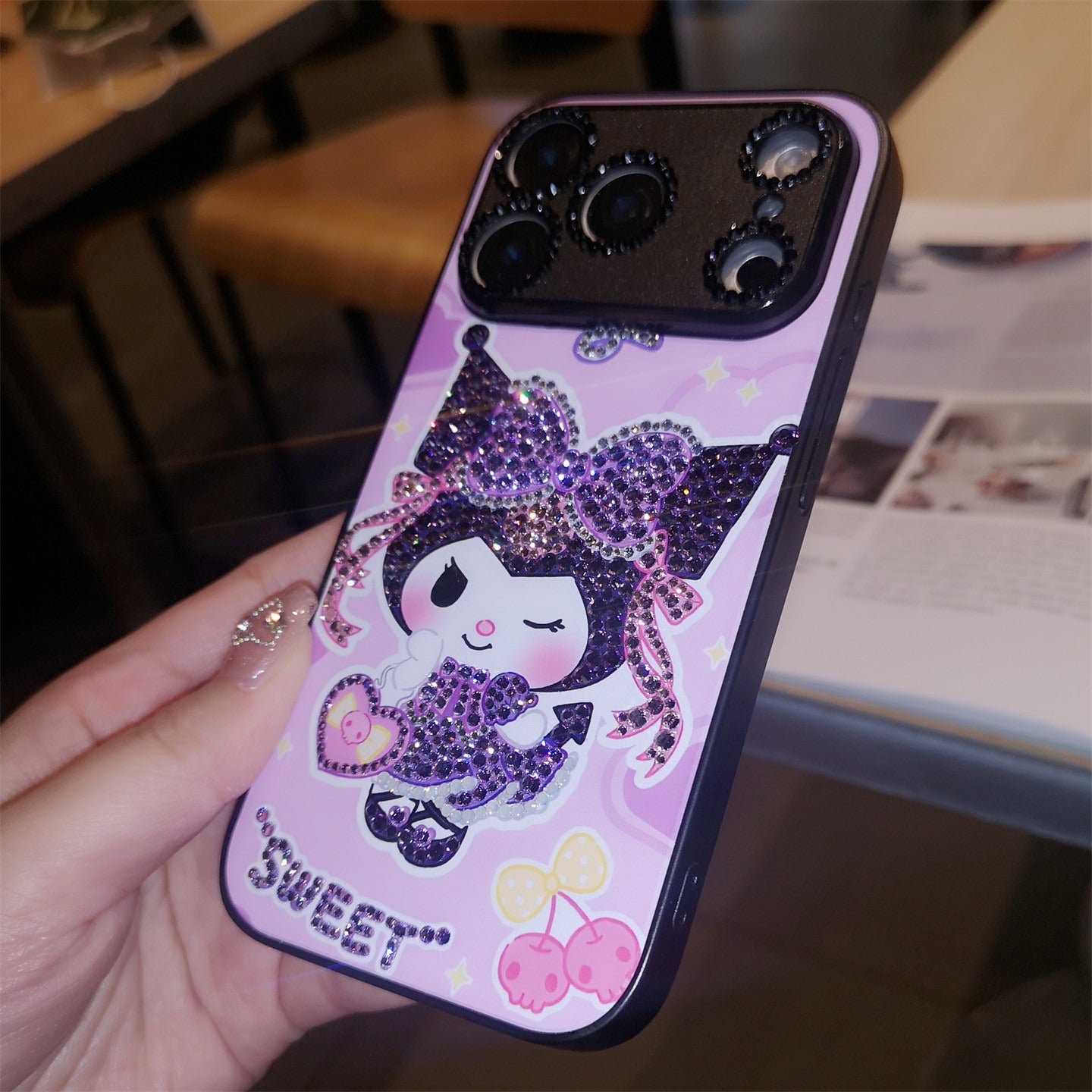 Handmade Minimalism Rhinestone Purple Kuromi iPhone Case