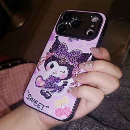 Handmade Minimalism Rhinestone Purple Kuromi iPhone Case