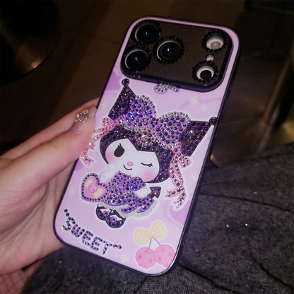 Handmade Minimalism Rhinestone Purple Kuromi iPhone Case