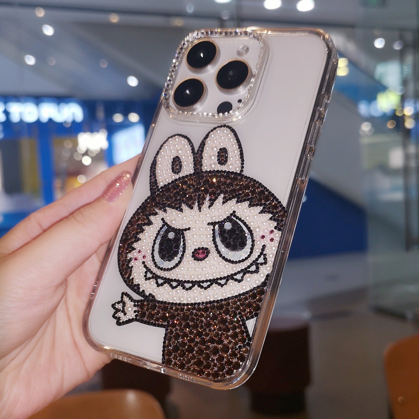 Labubu Gorgeous Brown Bling Rhinestone For iPhone Case