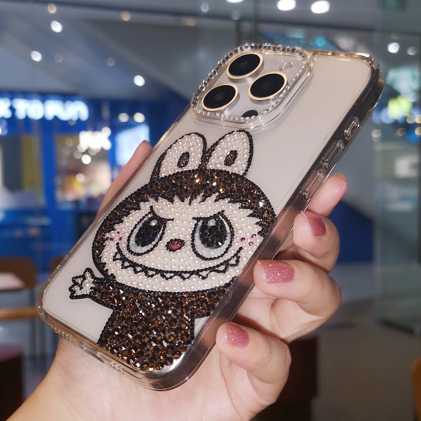 Labubu Gorgeous Brown Bling Rhinestone For iPhone Case