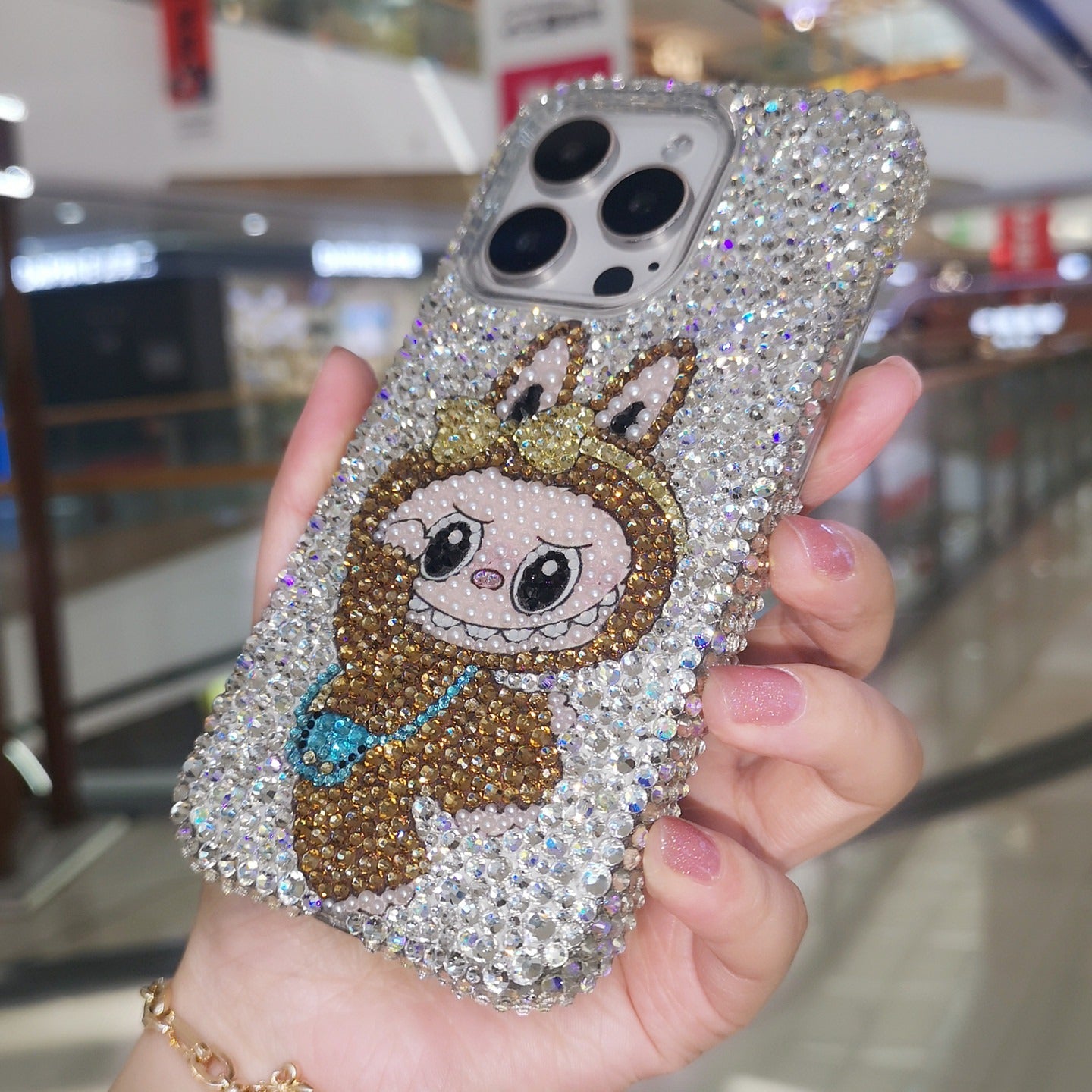 Handmade Gorgeous Labubu Brown Bling Rhinestone For iPhone Case