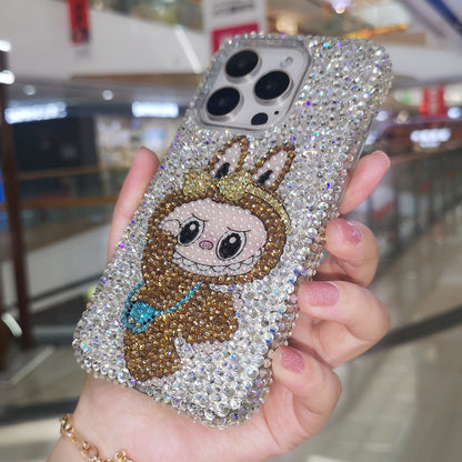 Handmade Gorgeous Labubu Brown Bling Rhinestone For iPhone Case