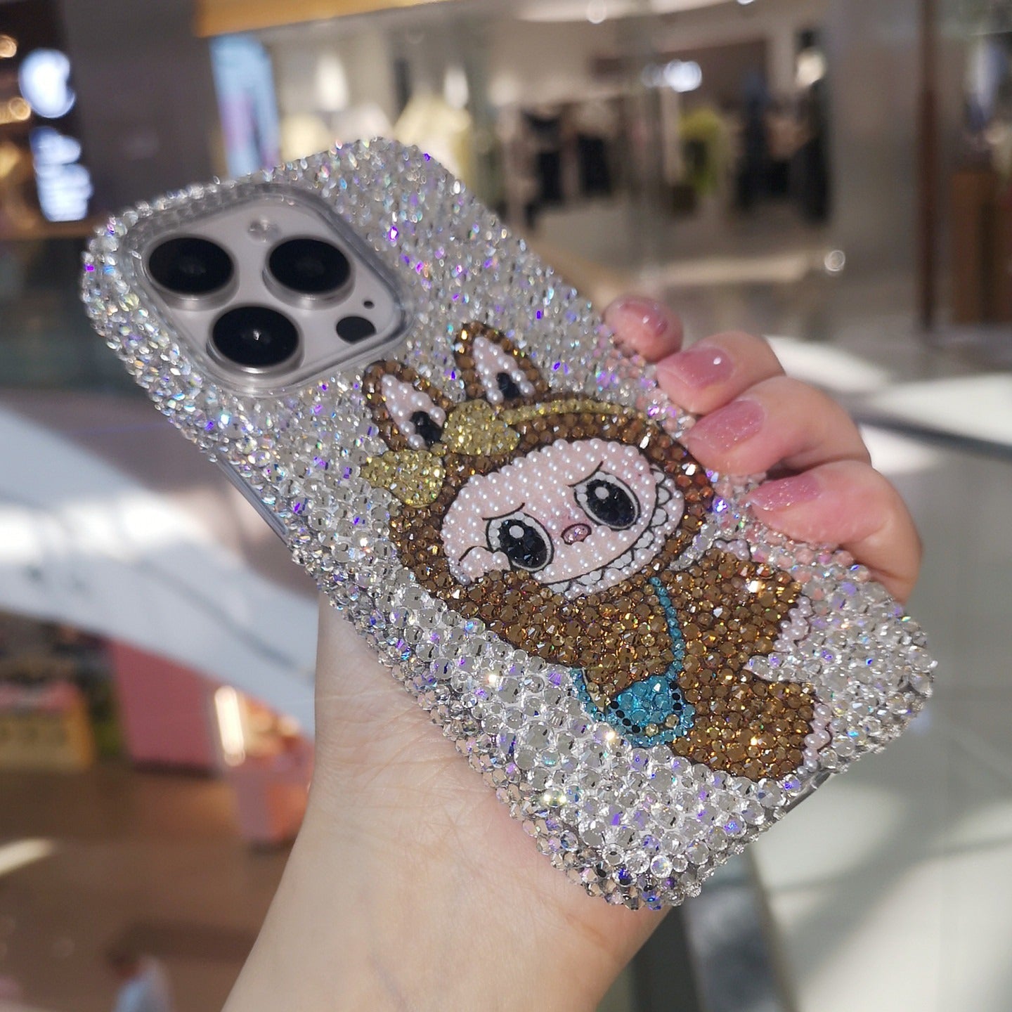 Handmade Gorgeous Labubu Brown Bling Rhinestone For iPhone Case