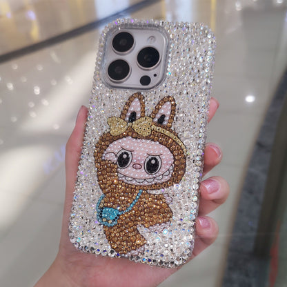 Handmade Gorgeous Labubu Brown Bling Rhinestone For iPhone Case