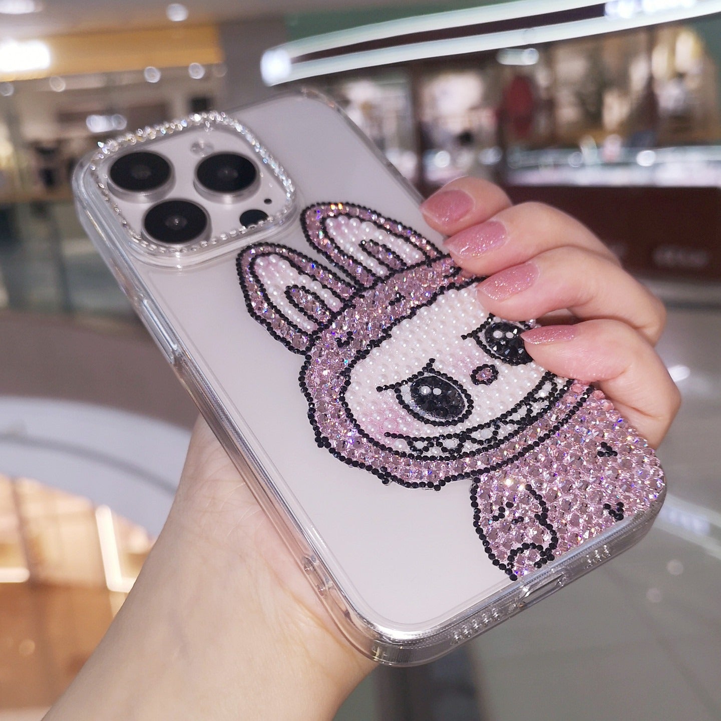 Labubu Gorgeous Pink Bling Rhinestone For iPhone Case