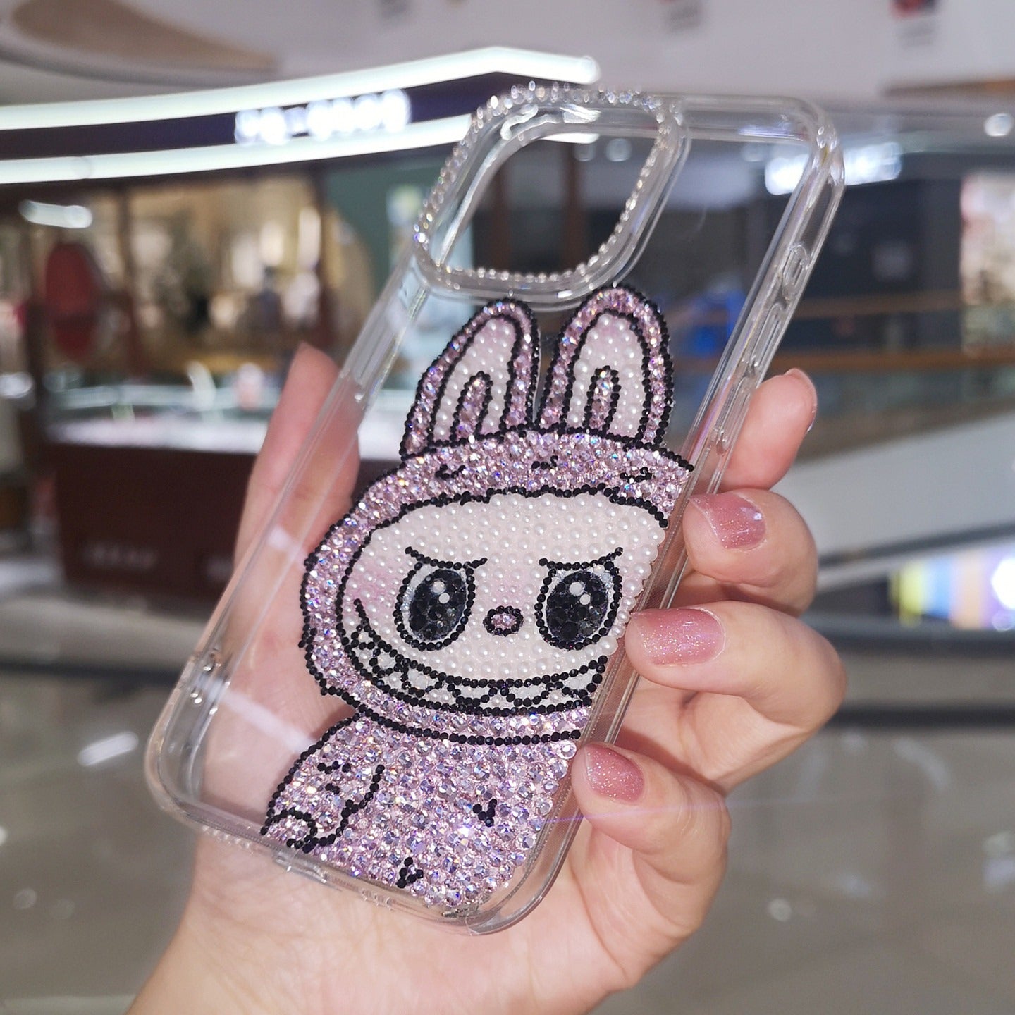 Labubu Gorgeous Pink Bling Rhinestone For iPhone Case