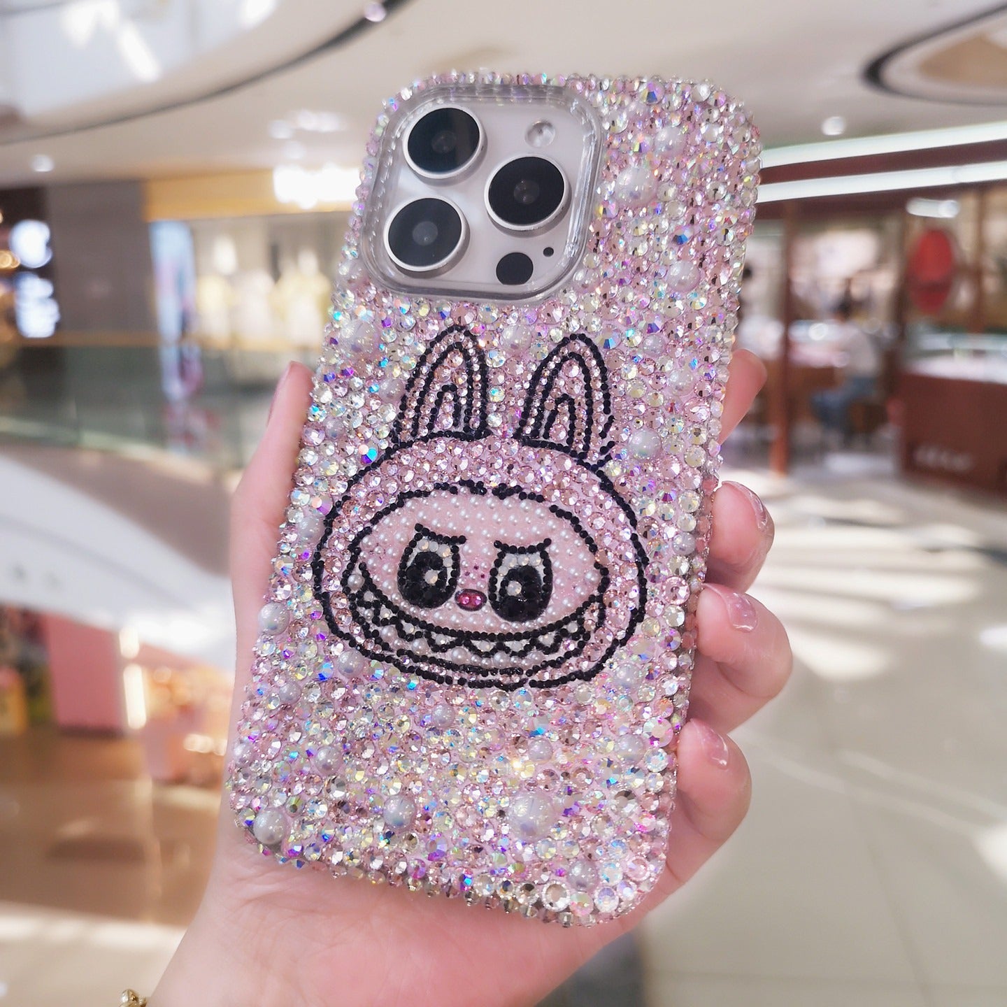 Handmade Gorgeous Labubu Pink Bling Rhinestone For iPhone Case