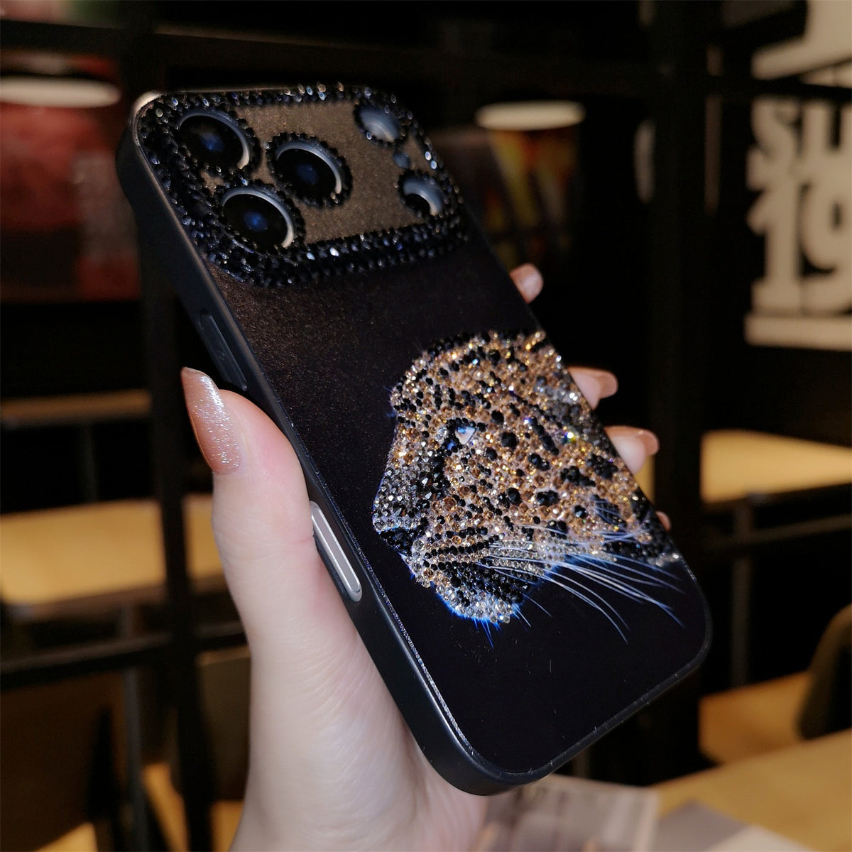 Handmade Minimalism Bling Rhinestone Leopard Head Case For iPhone