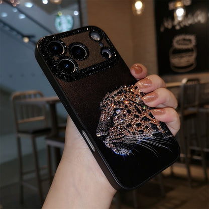 Handmade Minimalism Bling Rhinestone Leopard Head Case For iPhone