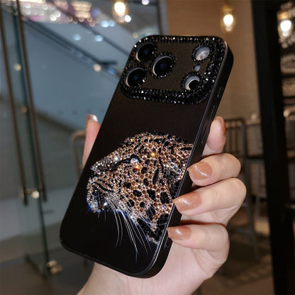Handmade Minimalism Bling Rhinestone Leopard Head Case For iPhone